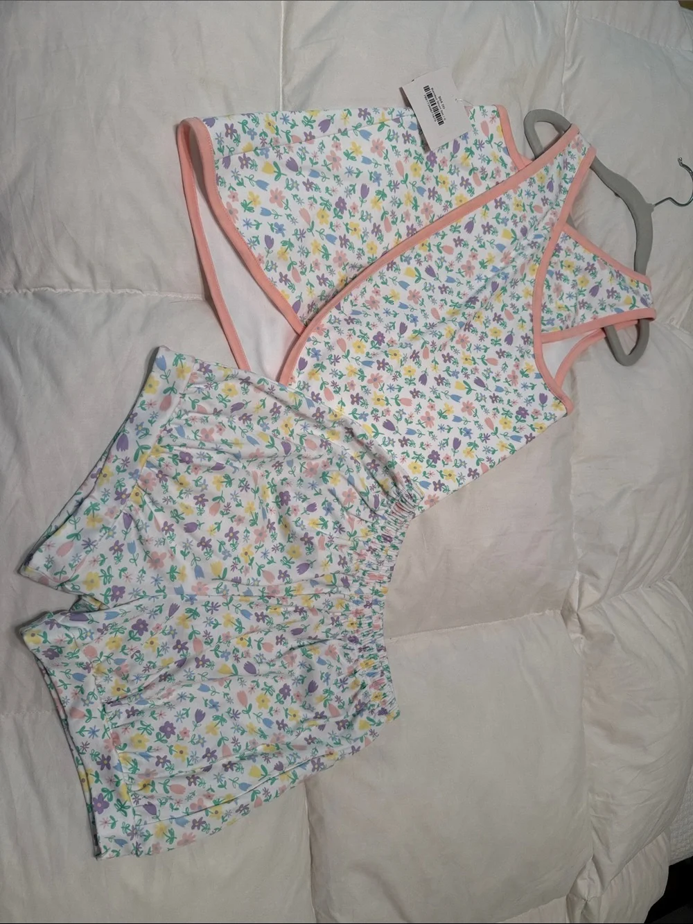 James and Lottie Pima Cotton Banded Floral Short Set with Swing Top SZ 6